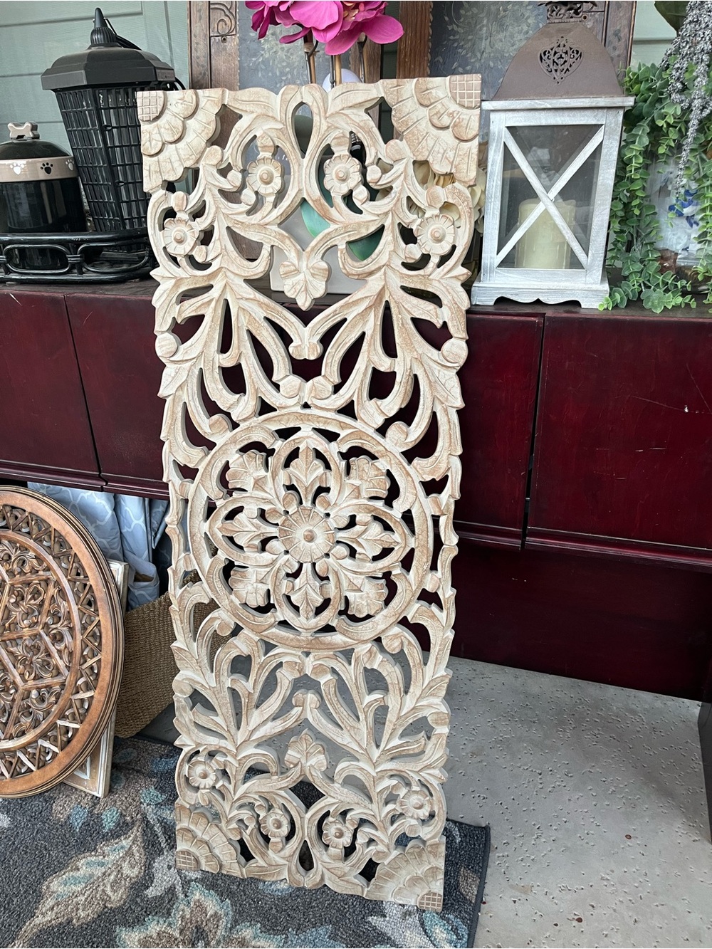 Intricate Carved Floral Wall Panel - Natural Beige
